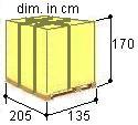 Pallet 135x205cm, hoogte 170 cm. Wegtransport Europa